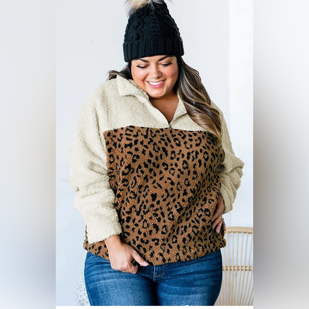 Plus Size Leopard Colorblock Sweater